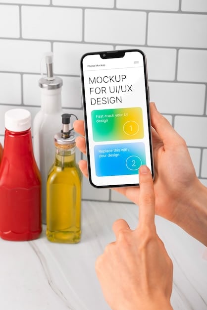 A mobile phone displaying a fast-loading e-commerce website with voice search functionality. The interface is clean and user-friendly, highlighting quick loading times and smooth navigation.