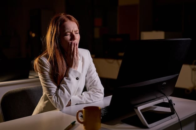 A stressed business owner sitting at a desk, surrounded by invoices and a computer screen displaying sales figures. The lighting is dim, and the overall mood is one of anxiety and financial pressure.