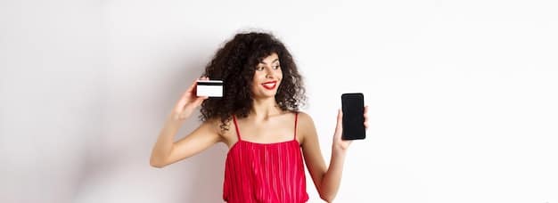 A person using a smartphone while holding a credit card. The phone displays a secure payment gateway with a padlock icon, demonstrating the use of encryption to protect financial data. The background includes subtle e-commerce elements.