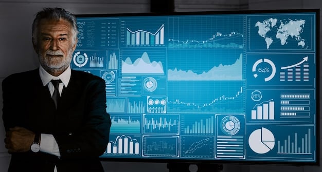 A dashboard displaying data analytics related to supplier performance, cost savings, and negotiation outcomes. Graphs show trends in pricing, delivery times, and quality metrics. A business professional is pointing at the dashboard, explaining the data to a colleague.