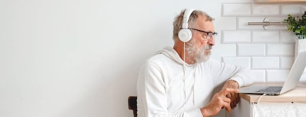 An employee wearing noise-canceling headphones, sitting at a clean and organized desk with minimal clutter, working intently on a computer, illustrating the concept of minimizing distractions and focusing on deep work.