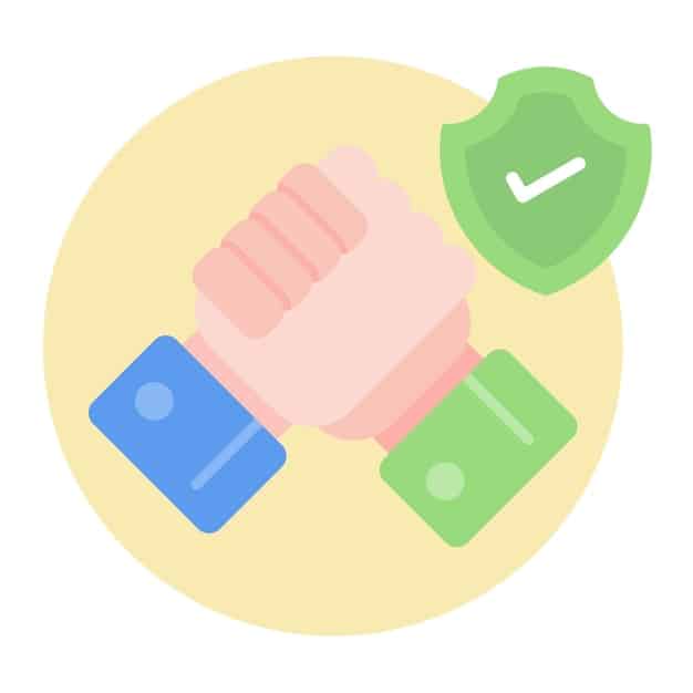 A graphic illustrating a handshake, symbolizing agreement on payment terms, with accompanying icons representing clarity, fairness, and legal protection.