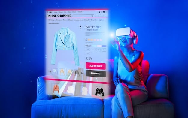 A futuristic interface showcasing various technological innovations in e-commerce, including AI-powered chatbots, augmented reality shopping experiences, blockchain-secured transactions, and drone delivery systems.