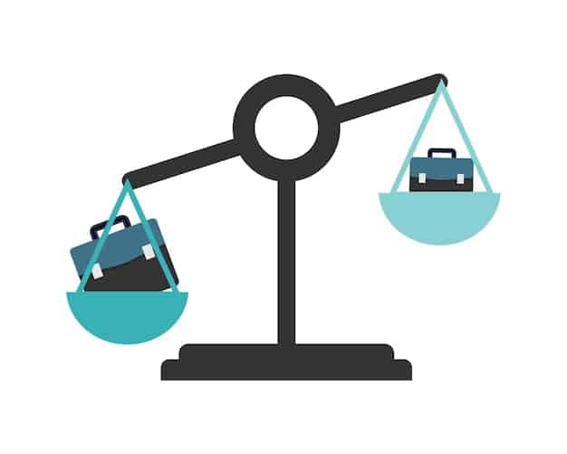 A stylized image showing a balance scale with 