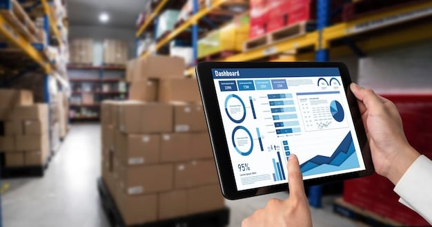A digital dashboard displaying real-time data on inventory levels, order status, and delivery times, illustrating the role of technology in supply chain management.