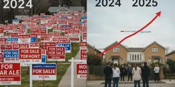 Comparative analysis of 2024 and 2025 real estate market dynamics with contrasting visuals