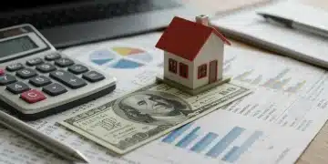Financial documents and house model representing 2025 closing costs calculation