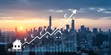 Upward trend graph over house silhouette with dollar signs, representing 2025 home price predictions and market growth.