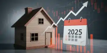 Illustration of a house with rising financial graph and 2025 calendar, symbolizing mortgage decisions