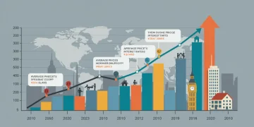 Infographic showing 5-year real estate market growth with city skyline