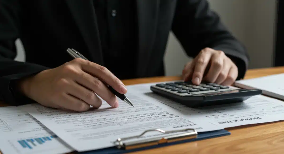 Person calculating mortgage interest deduction with tax forms and calculator
