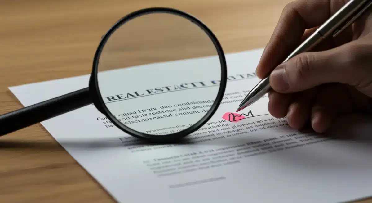Magnifying glass examining real estate contract clause