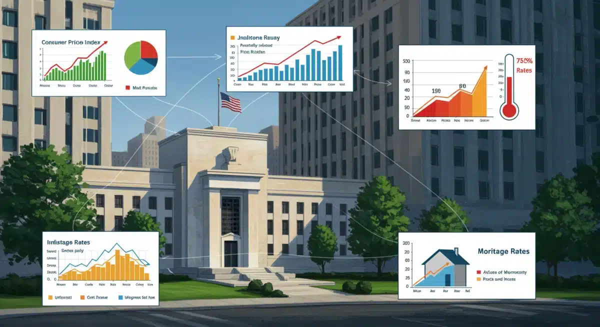 Economic indicators influencing mortgage rates, Federal Reserve, inflation, housing market.