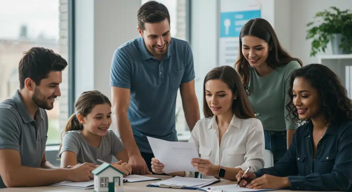 Family reviewing USDA loan documents with financial advisor