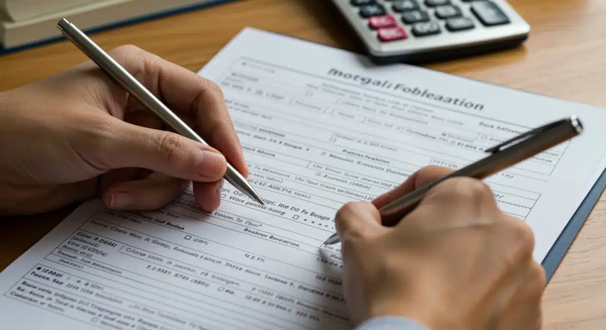 Hands filling out federal mortgage forbearance application form
