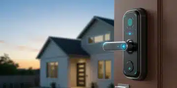 Futuristic smart lock on modern US home door