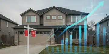 Modern home with 'Sold' sign and digital financial overlay, symbolizing HELOCs and home equity growth