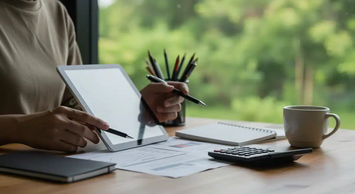 Homeowner reviewing HELOC financial documents and calculations