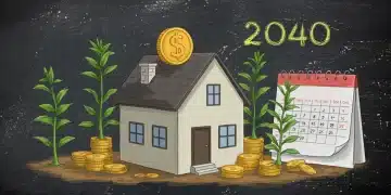 House with dollar sign roof and money plants symbolizing mortgage savings by 2040