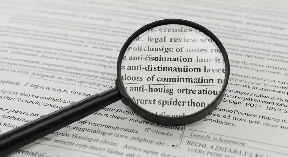 Magnifying glass over a legal document concerning anti-discrimination housing laws.