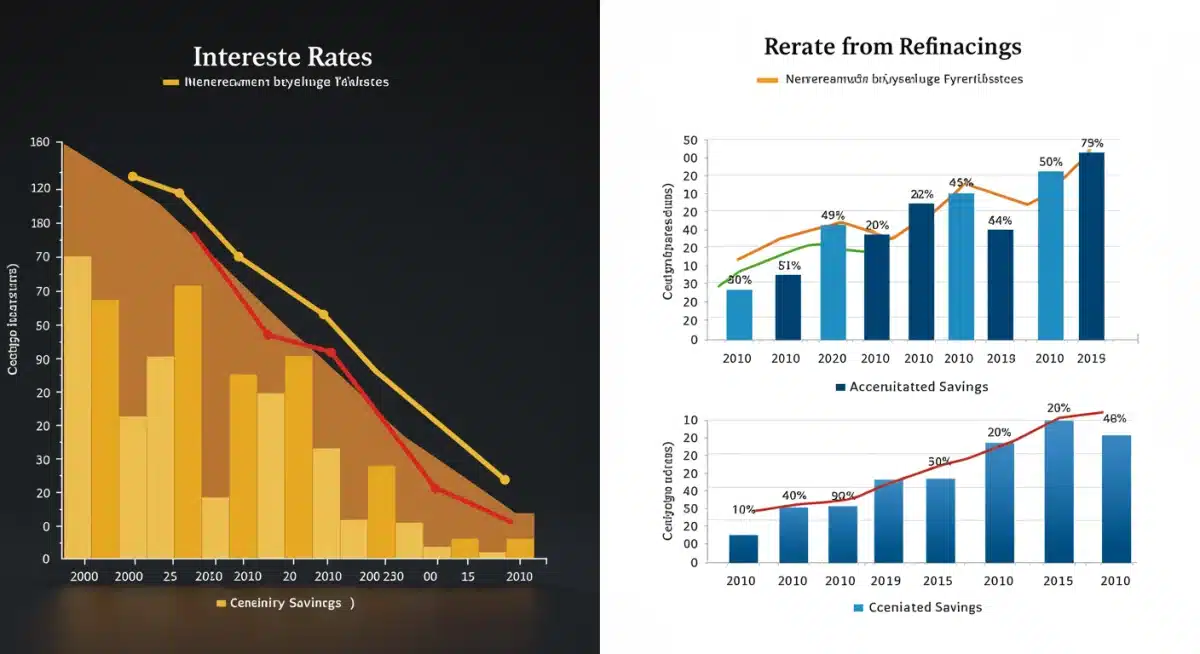 Graphs illustrating declining interest rates and potential refinance savings