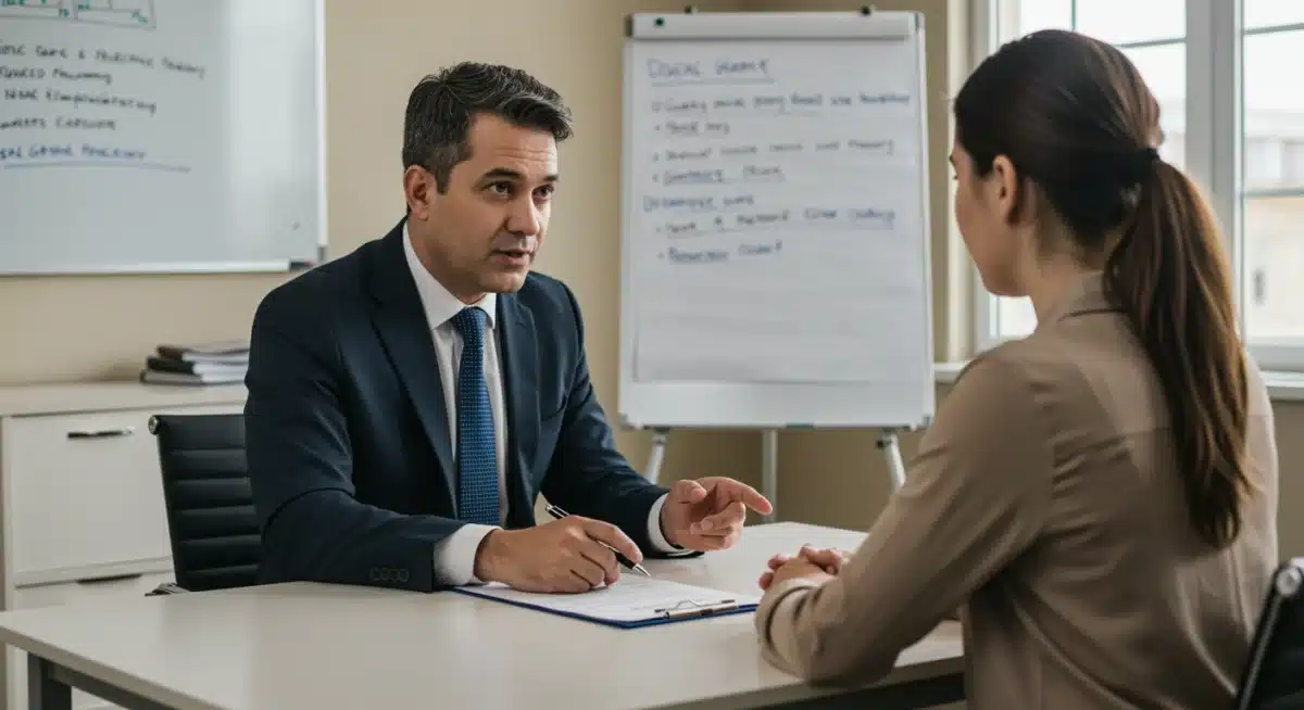 Legal advisor explaining mortgage regulations to a homeowner, highlighting consumer rights.