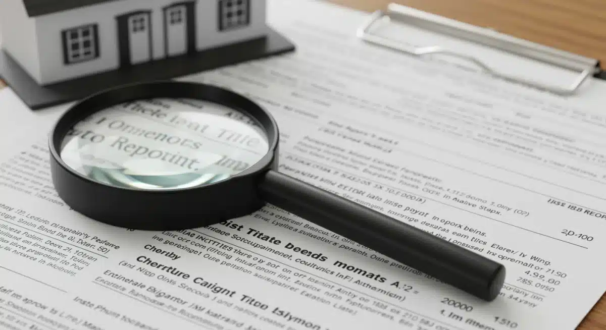 Legal documents and magnifying glass illustrating title examination process