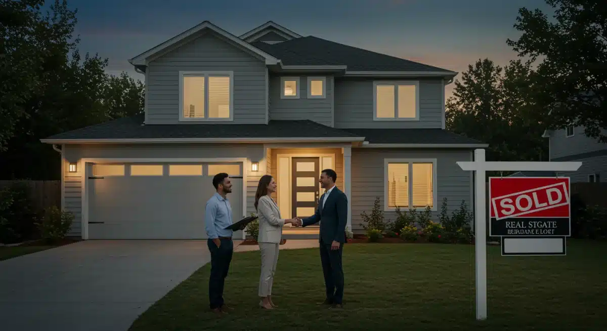 Modern home with 'Sold' sign, symbolizing a successful real estate transaction.