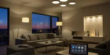 Modern living room with adaptive smart lighting system