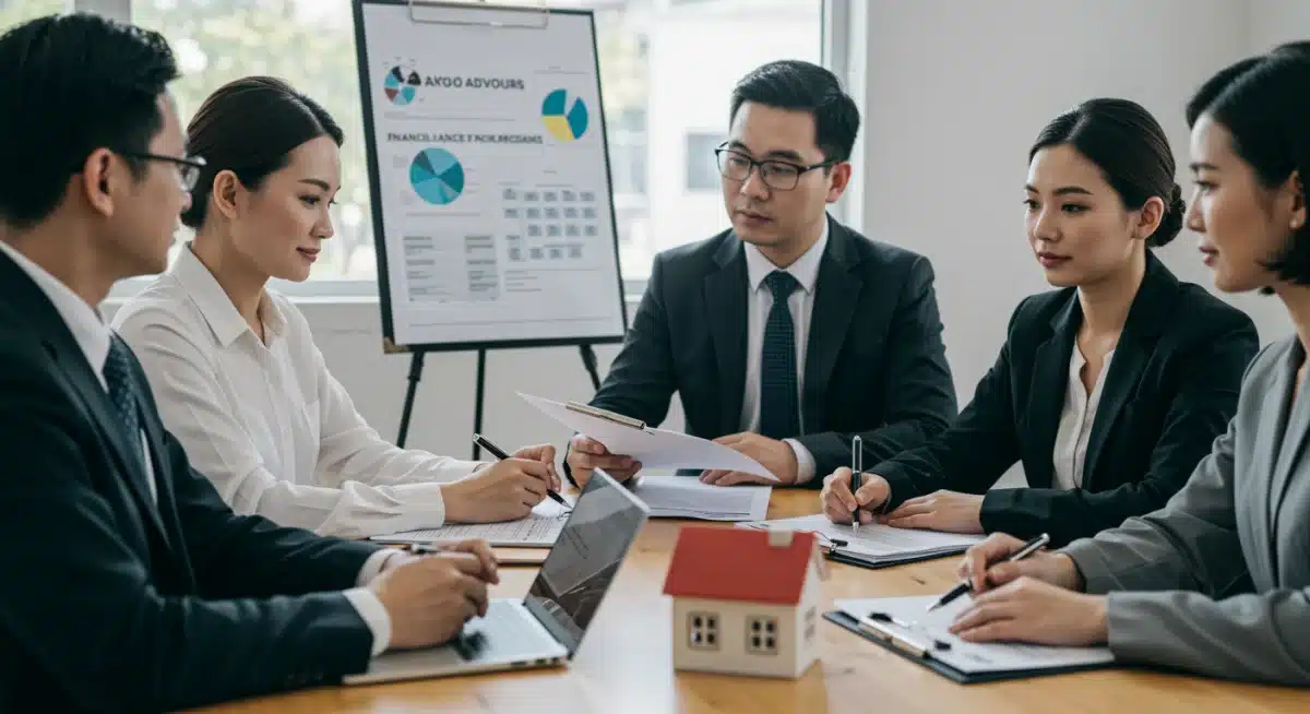 Homeowners and advisors discussing mortgage assistance options