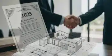 Legal document with 2025 text and house blueprint, symbolizing new real estate laws.