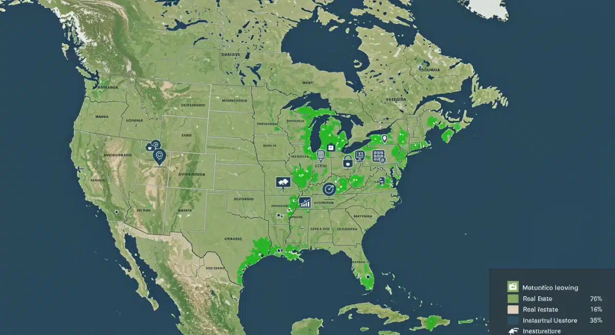 North American regional economic growth map, highlighting investment zones.