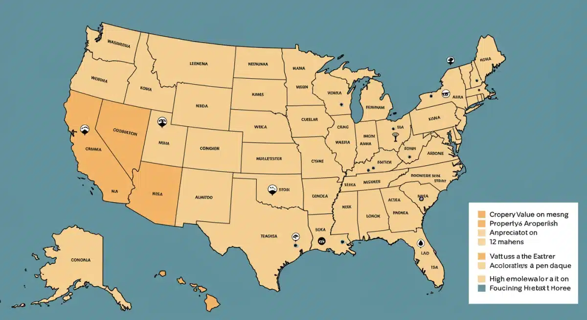 Color-coded map showing regional property value appreciation rates across the US