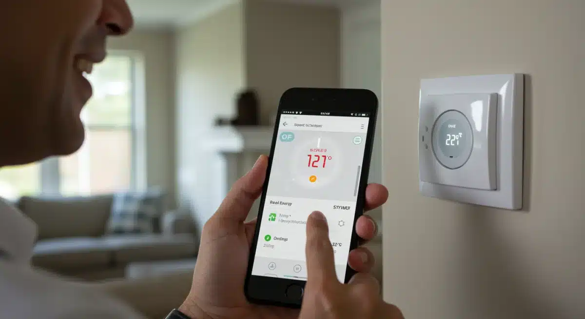 Homeowner programming smart thermostat remotely via smartphone app