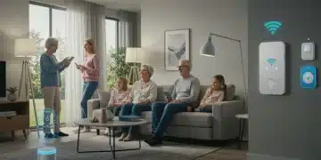 Family enjoying accessible smart home features in a modern living room.