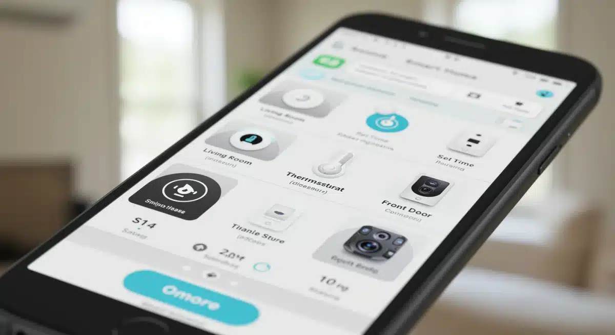 Smartphone displaying a user-friendly smart home control interface with various device settings and statuses.