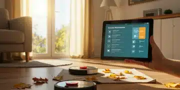 Smart home interior with tablet displaying seasonal maintenance checklist for 2025