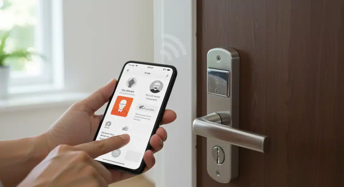 Homeowner using smartphone app to control smart lock