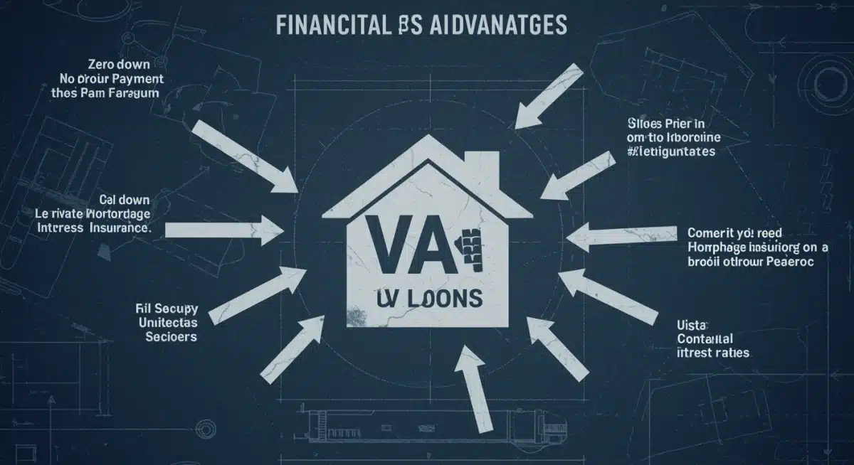 Infographic detailing financial advantages of VA loans for 2025, including zero down payment.